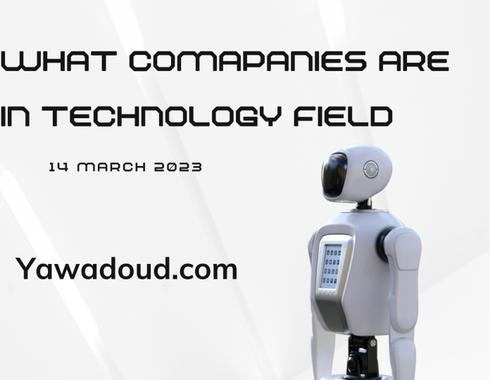 What Companies are in the technology field standing a robot in front of it.